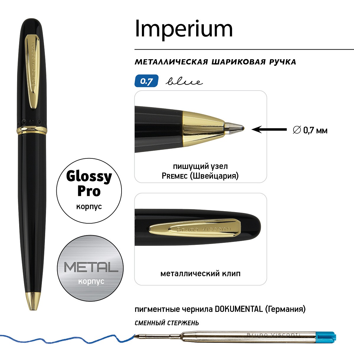 РУЧКА "IMPERIUM" ШАРИКОВАЯ АВТОМАТИЧЕСКАЯ, ЧЕРНЫЙ МЕТАЛЛИЧЕСКИЙ