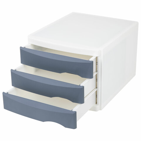 Бокс с 3 выдвижными лотками, корпус светлый, лотки серые, 235х300х355 мм, Бокс с 3 выдвижными лотками, корпус светлый, лотки серые, 235х300х355 мм,