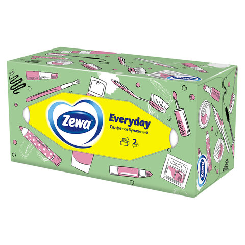 Салфетки косметические 2-слойные в картонном коробе, 250 штук, ZEWA Everyday, Салфетки косметические 2-слойные в картонном коробе, 250 штук, ZEWA Everyday,
