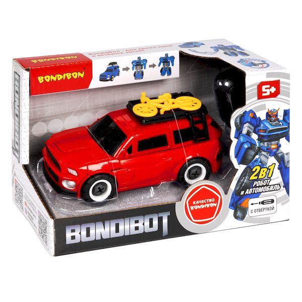 Трансформер 2в1 BONDIBOT Bondibon робот-автомобиль с отвёрткой, джип красный с Трансформер 2в1 BONDIBOT Bondibon робот-автомобиль с отвёрткой, джип красный с