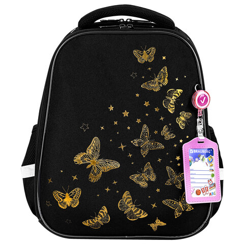 Ранец BRAUBERG FIT, 2 отделения, "Golden butterflies", 38х27х14 см,