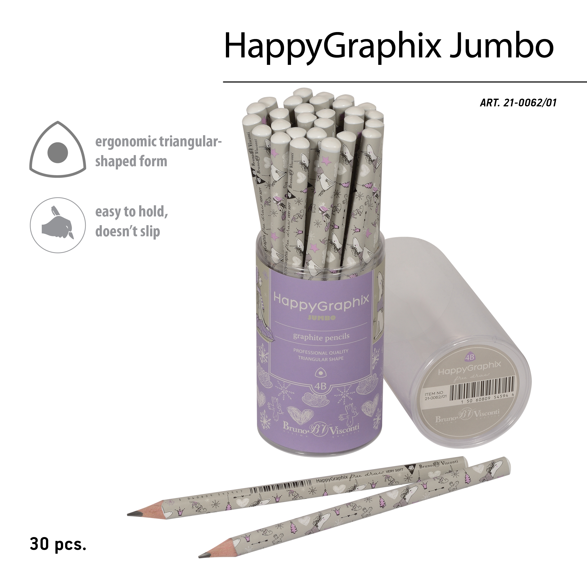 КАРАНДАШ ЧЕРНОГРАФИТОВЫЙ "HappyGraphix Jumbo. Девочка и единорог. КАРАНДАШ ЧЕРНОГРАФИТОВЫЙ "HappyGraphix Jumbo. Девочка и единорог.