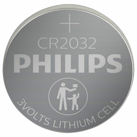 Батарейка литиевая PHILIPS Lithium CR2032, таблетка, дисковая, кнопочная, 1 шт.,