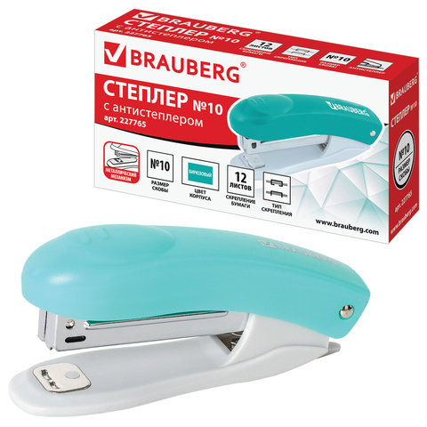Степлер №10 BRAUBERG "Original", до 12 листов, с антистеплером, Степлер №10 BRAUBERG "Original", до 12 листов, с антистеплером,