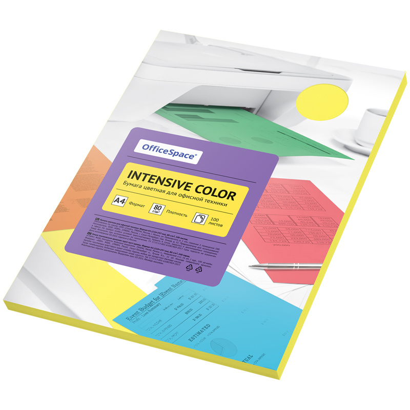 Бумага цветная OfficeSpace "Intensive Color", A4, 80 г/м, 100л., Бумага цветная OfficeSpace "Intensive Color", A4, 80 г/м, 100л.,