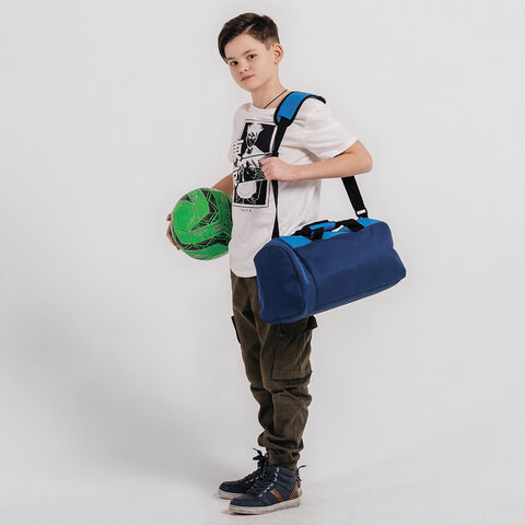 Сумка спортивная ЮНЛАНДИЯ с отделением для обуви, 40х22х20 см, синий/голубой,