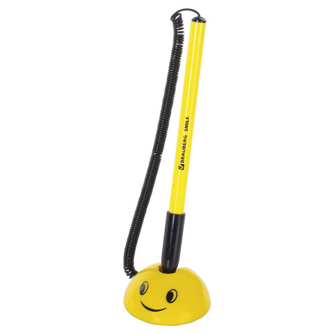 Ручка шариковая настольная BRAUBERG "SMILE", СИНЯЯ, корпус желтый, Ручка шариковая настольная BRAUBERG "SMILE", СИНЯЯ, корпус желтый,
