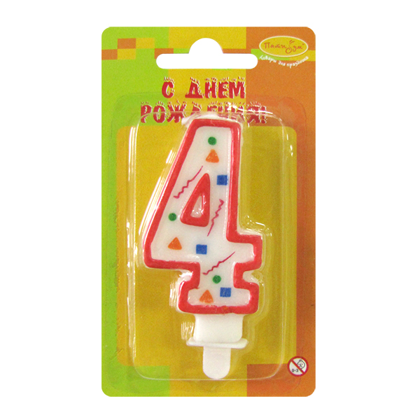 Свеча Цифра 4 Красное Конфетти 7см Свеча Цифра 4 Красное Конфетти 7см