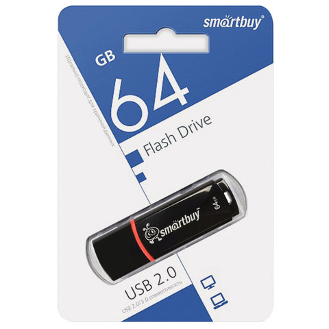 Флеш-диск 64 GB, SMARTBUY Crown, USB 2.0, черный, SB64GBCRW-K Флеш-диск 64 GB, SMARTBUY Crown, USB 2.0, черный, SB64GBCRW-K