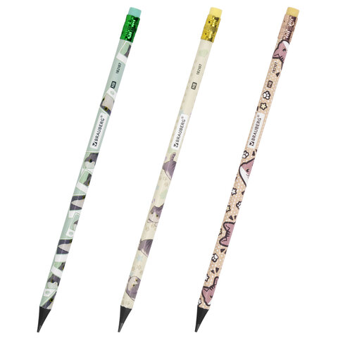 Карандаш чернографитный с принтом кросс-серия МИЛЫЕ КОТЫ, 1 шт., HB, ластик,