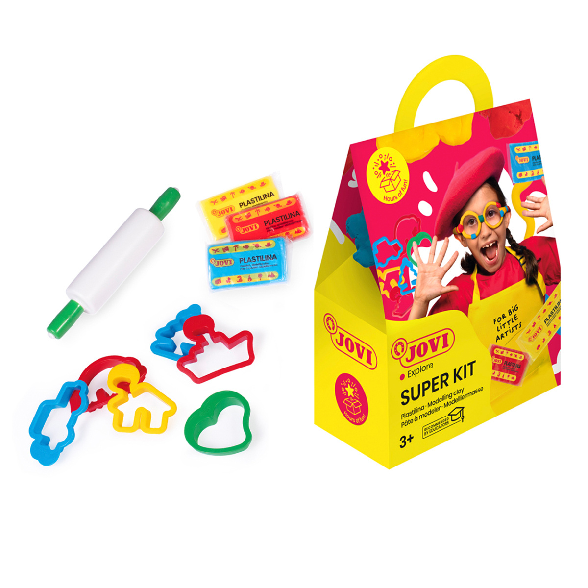 Пластилин JOVI "Super Kit", 03 цвета, 150г, растительный, 6 формочек, Пластилин JOVI "Super Kit", 03 цвета, 150г, растительный, 6 формочек,