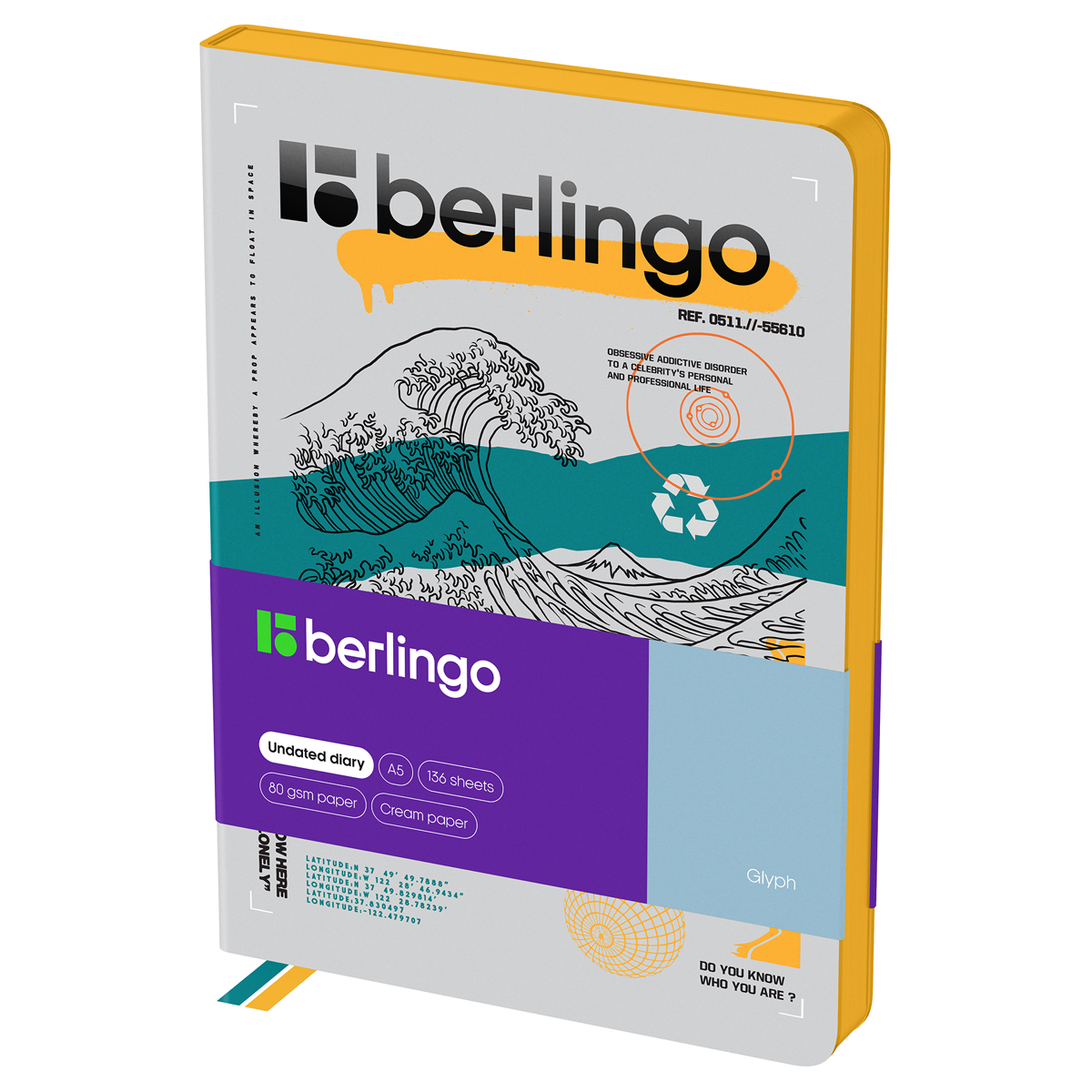 Ежедневник недатированный, А5, 136л., кожзам, Berlingo "Glyph", желтый Ежедневник недатированный, А5, 136л., кожзам, Berlingo "Glyph", желтый