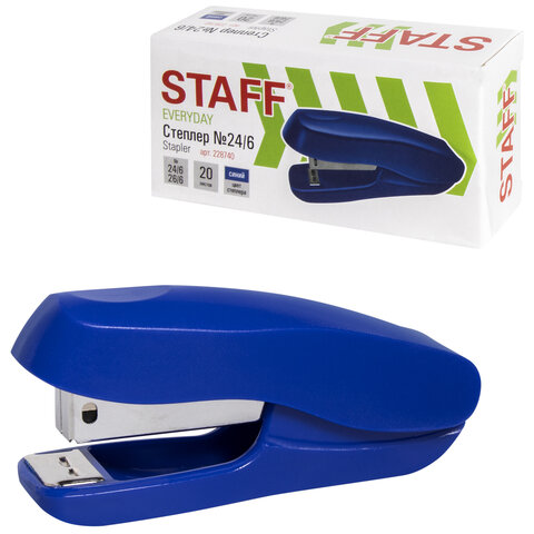 Степлер №24/6, 26/6 STAFF "EVERYDAY", до 20 листов, синий, 228740 Степлер №24/6, 26/6 STAFF "EVERYDAY", до 20 листов, синий, 228740
