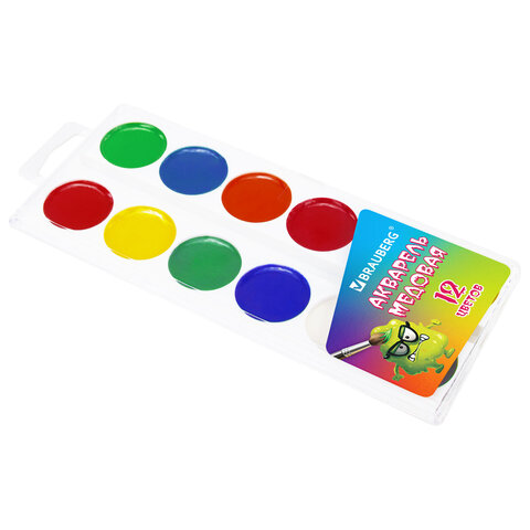 Краски акварельные BRAUBERG "МОНСТРИКИ", медовые, 12 цветов, круглые Краски акварельные BRAUBERG "МОНСТРИКИ", медовые, 12 цветов, круглые