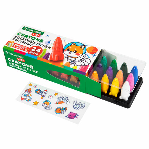 Восковые мелки фигурные BRAUBERG KIDS "РАКЕТА", НАБОР 24 цвета + Восковые мелки фигурные BRAUBERG KIDS "РАКЕТА", НАБОР 24 цвета +