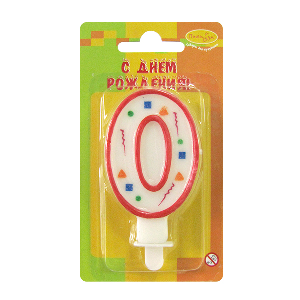 Свеча Цифра 0 Красное Конфетти 7см Свеча Цифра 0 Красное Конфетти 7см