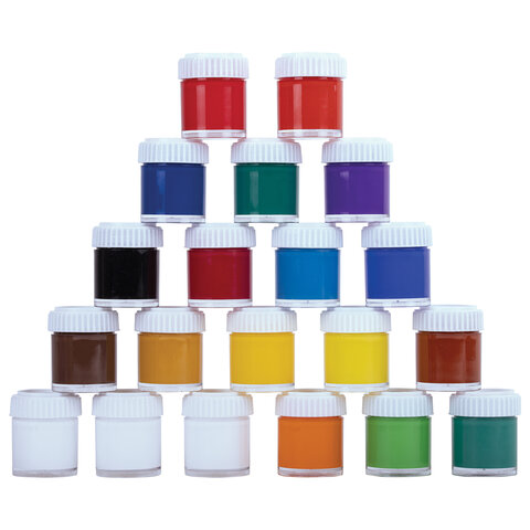 Краски акриловые художественные, НАБОР 20 штук, 18 цветов по 22 мл в банках, Краски акриловые художественные, НАБОР 20 штук, 18 цветов по 22 мл в банках,