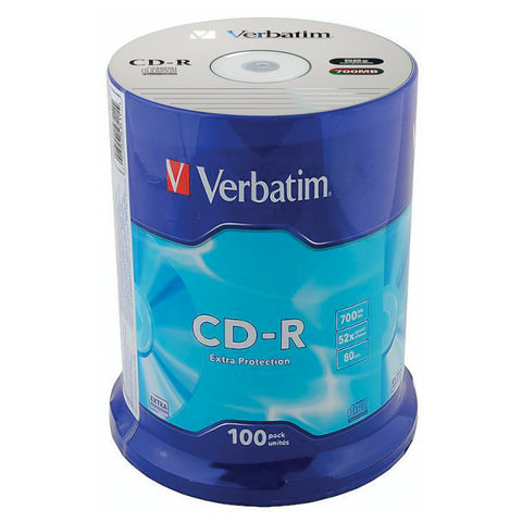 Диски CD-R VERBATIM 700 Mb 52х Cake Box (упаковка на шпиле), КОМПЛЕКТ 100 шт., Диски CD-R VERBATIM 700 Mb 52х Cake Box (упаковка на шпиле), КОМПЛЕКТ 100 шт.,