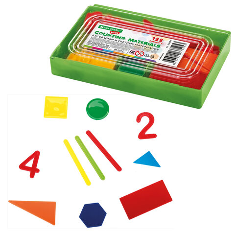 Касса цифр и счетных материалов 132 элемента, пенал в термоусадке, BRAUBERG