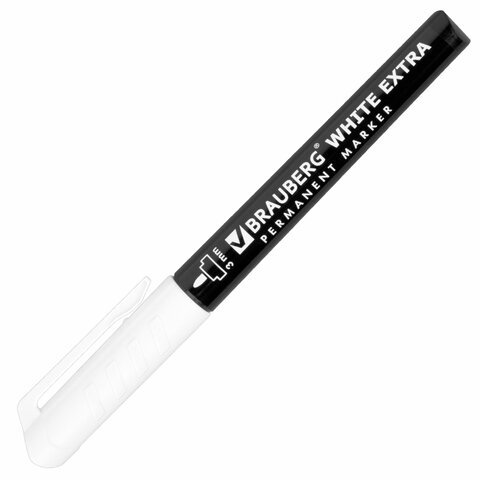 Маркер перманентный BRAUBERG WHITE EXTRA, БЕЛЫЙ, круглый наконечник 3 мм, 152488 Маркер перманентный BRAUBERG WHITE EXTRA, БЕЛЫЙ, круглый наконечник 3 мм, 152488
