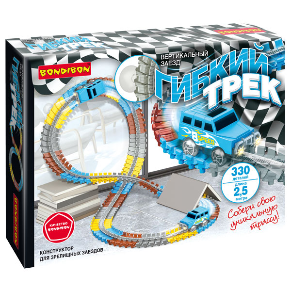 Гибкий автотрек «ВЕРТИКАЛЬНЫЙ ЗАЕЗД» с светящейся машинкой, 330 деталей, 2,5 Гибкий автотрек «ВЕРТИКАЛЬНЫЙ ЗАЕЗД» с светящейся машинкой, 330 деталей, 2,5