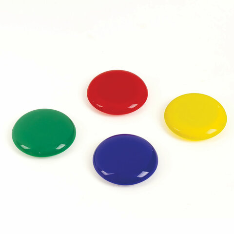 Магниты БОЛЬШОГО ДИАМЕТРА, 50 мм, КОМПЛЕКТ 4 штуки, цвет АССОРТИ, в блистере,