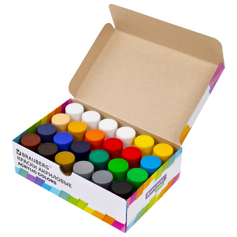 Краски акриловые художественные 24 шт., 22 цвета в банках по 22 мл, BRAUBERG