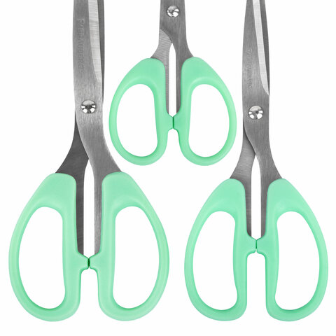 Ножницы BRAUBERG "CLASSIC PRO" 3 шт. (155, 185, 210 мм), мятные ручки, Ножницы BRAUBERG "CLASSIC PRO" 3 шт. (155, 185, 210 мм), мятные ручки,