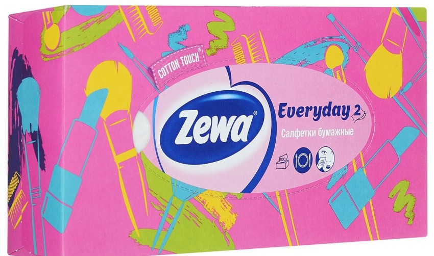 Салфетки бумажные косметич ЗЕВА ЭВРИДЕЙ 100шт. куб.*21 Салфетки бумажные косметич ЗЕВА ЭВРИДЕЙ 100шт. куб.*21