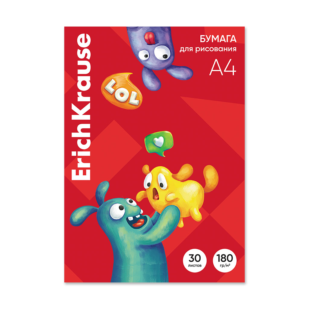 Бумага для рисования в картонной папке Erich Krause Jolly Friends, А4, 30 листов Бумага для рисования в картонной папке Erich Krause Jolly Friends, А4, 30 листов