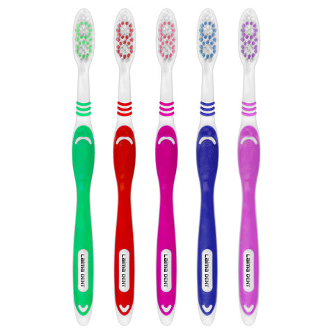 Зубная щетка средней жесткости (ассорти 4 цвета), КОМПЛЕКТ 50 шт., LAIMA DENT,