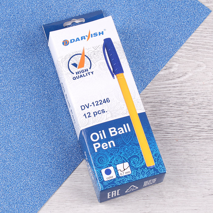 Ручка шариковая синяя "Darvish" на масляной основе корпус жёлтый