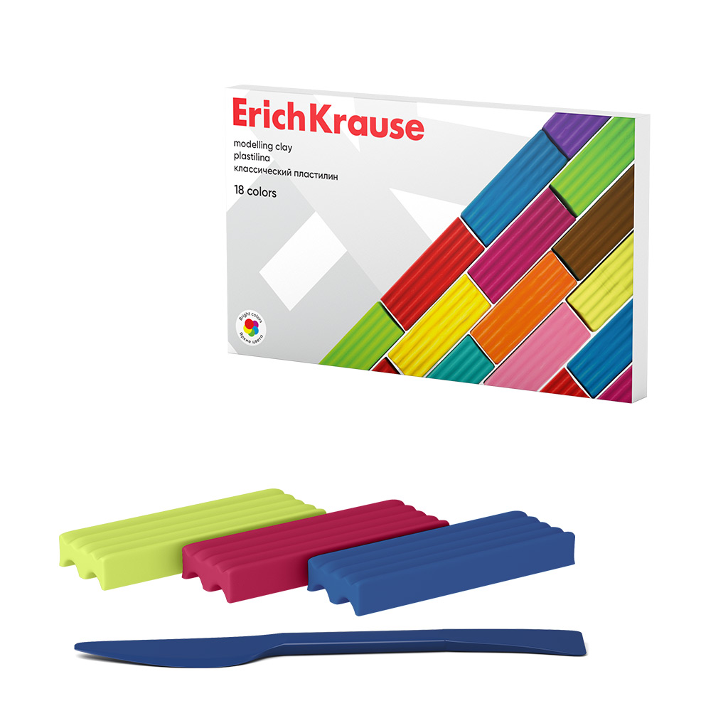Пластилин классический Erich Krause 18 цветов, 288 г. (в коробке 18 штук) Пластилин классический Erich Krause 18 цветов, 288 г. (в коробке 18 штук)