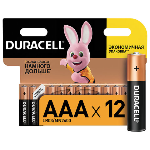Батарейки DURACELL Basic, AAA (LR03, 24А), алкалиновые, КОМПЛЕКТ 12 шт., в Батарейки DURACELL Basic, AAA (LR03, 24А), алкалиновые, КОМПЛЕКТ 12 шт., в