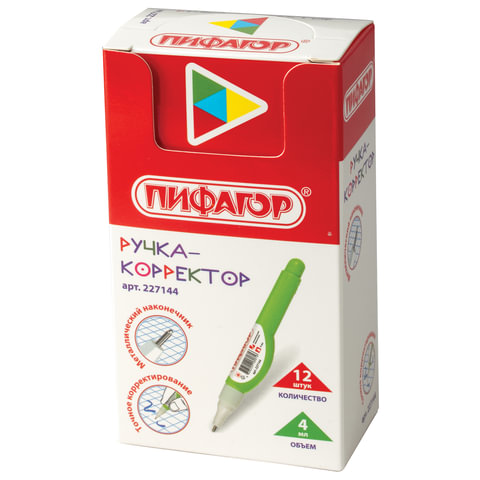 Ручка-корректор ПИФАГОР, 4 мл, металлический наконечник, 227144 Ручка-корректор ПИФАГОР, 4 мл, металлический наконечник, 227144