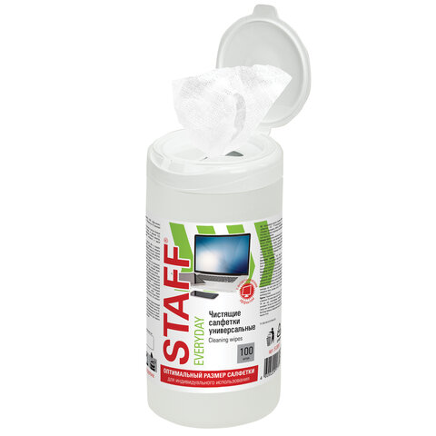 Чистящие салфетки для экранов и пластика универсальные STAFF, 10х12 см, туба 100 Чистящие салфетки для экранов и пластика универсальные STAFF, 10х12 см, туба 100