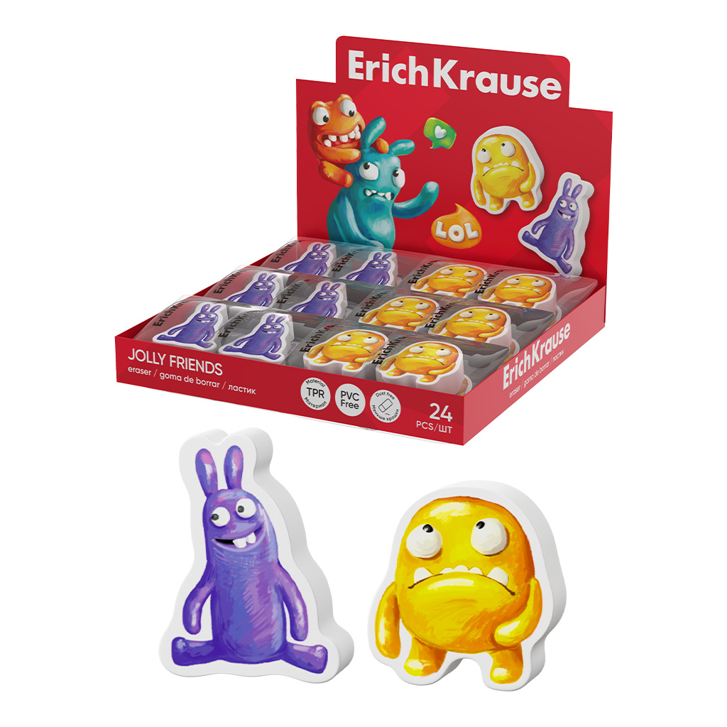Ластик ErichKrause Jolly Friends (в коробке по 24 штуки) Ластик ErichKrause Jolly Friends (в коробке по 24 штуки)