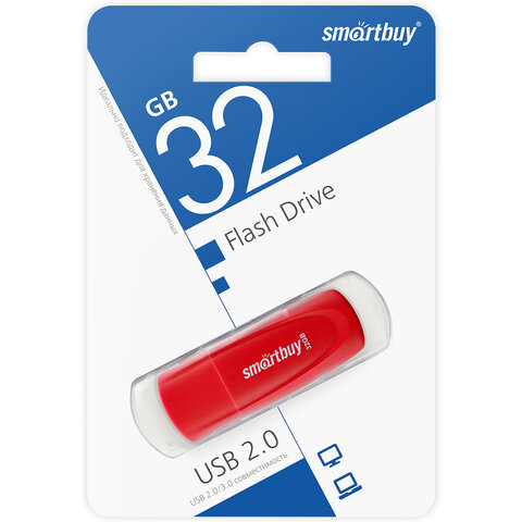 Флеш-диск 32GB SMARTBUY Scout USB 2.0, красный, SB032GB2SCR