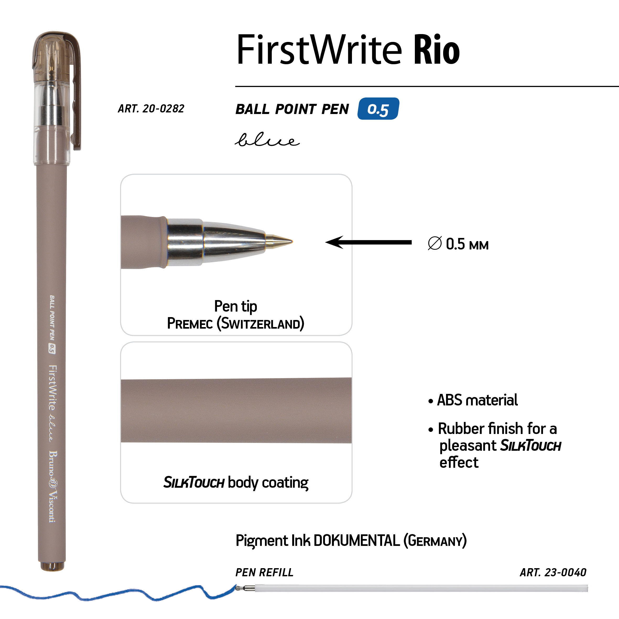РУЧКА "FirstWrite. Rio" ШАРИКОВАЯ 0.5 ММ, СИНЯЯ (3 цвета корпуса)