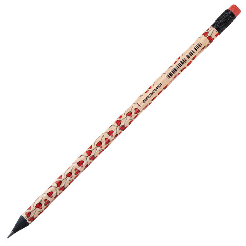 Карандаш чернографитный BRAUBERG "HEARTS", 1 шт., HB, с ластиком, Карандаш чернографитный BRAUBERG "HEARTS", 1 шт., HB, с ластиком,