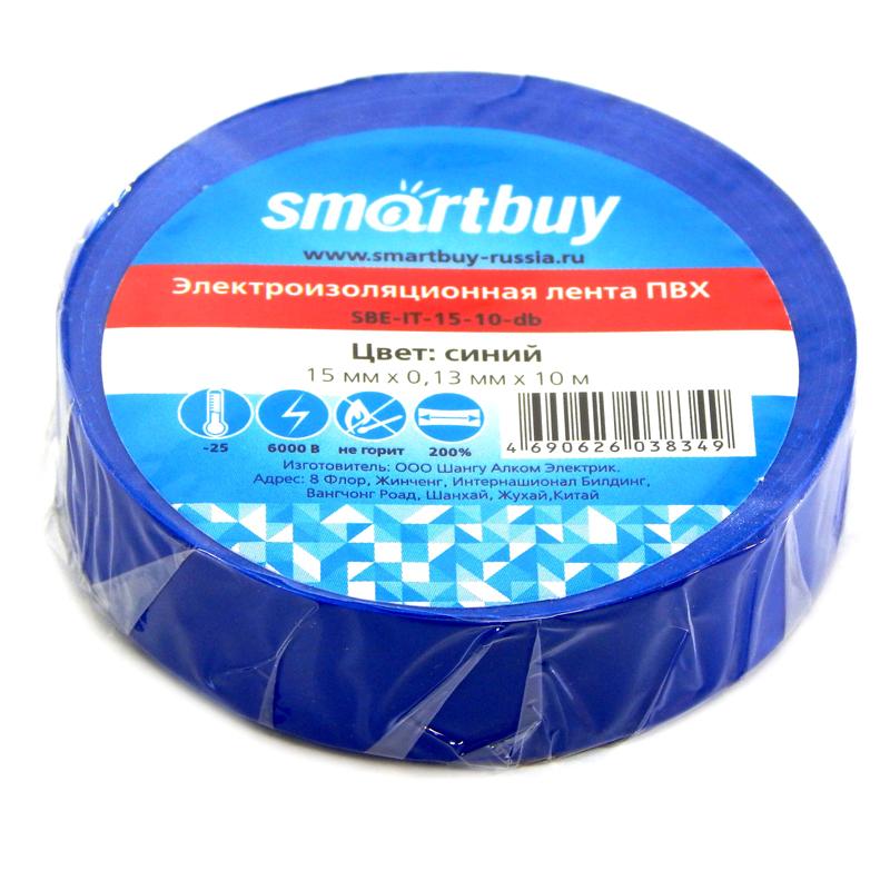 Изолента Smartbuy, 15мм*10м, 130мкм, синяя, инд. упаковка Изолента Smartbuy, 15мм*10м, 130мкм, синяя, инд. упаковка
