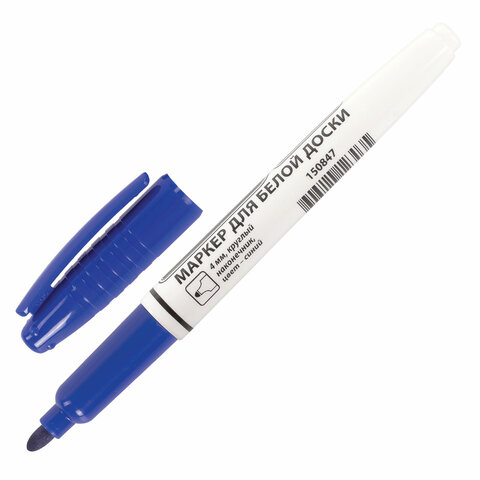Маркер для доски BRAUBERG, СИНИЙ, с клипом, эргономичный корпус, круглый