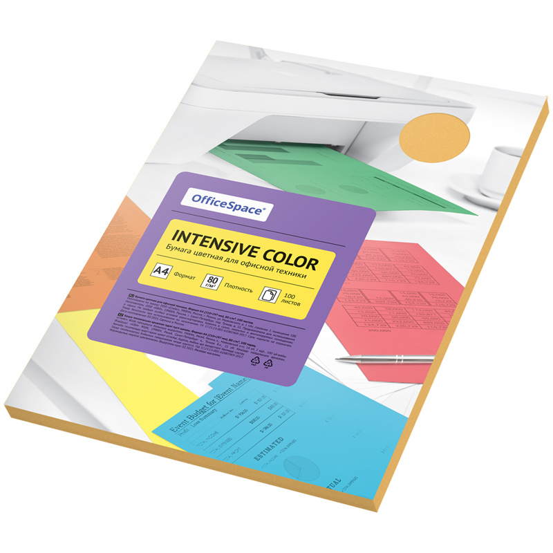 Бумага цветная OfficeSpace "Intensive Color", A4, 80 г/м, 100л., Бумага цветная OfficeSpace "Intensive Color", A4, 80 г/м, 100л.,