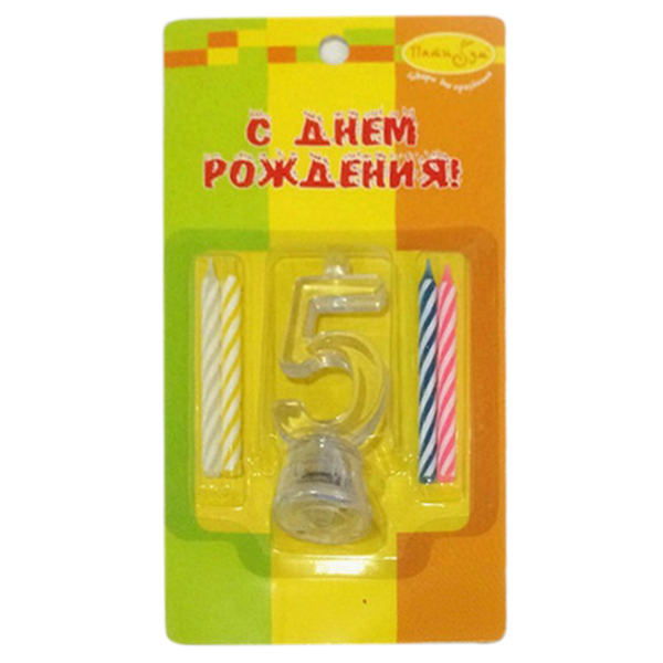 Набор свечей Цифра 5 с мигающим держателем 4 шт 7 см Набор свечей Цифра 5 с мигающим держателем 4 шт 7 см