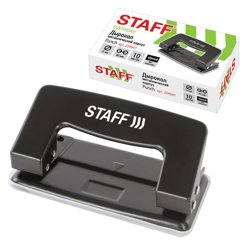 Дырокол металлический STAFF, до 10 листов, без линейки, черный, 224647 Дырокол металлический STAFF, до 10 листов, без линейки, черный, 224647