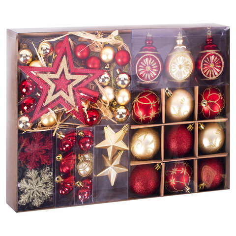 Шары новогодние ёлочные "Red & Gold Luxury" 70 предметов, Шары новогодние ёлочные "Red & Gold Luxury" 70 предметов,