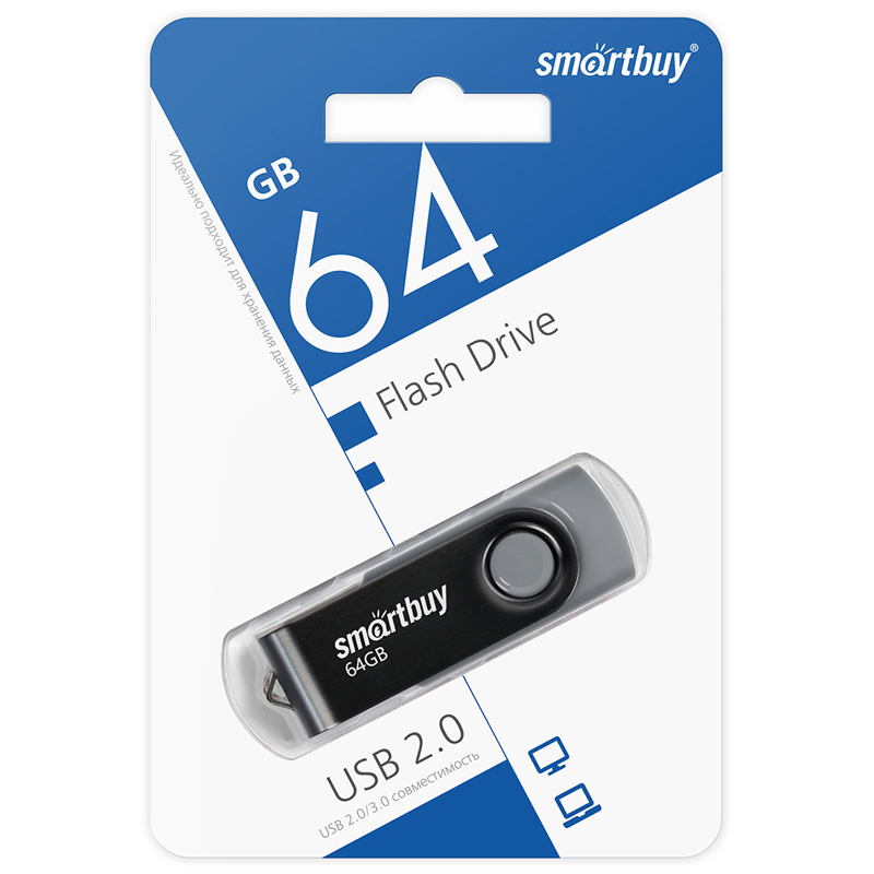 Память Smart Buy "Twist" 64GB, USB 2.0 Flash Drive, черный Память Smart Buy "Twist" 64GB, USB 2.0 Flash Drive, черный
