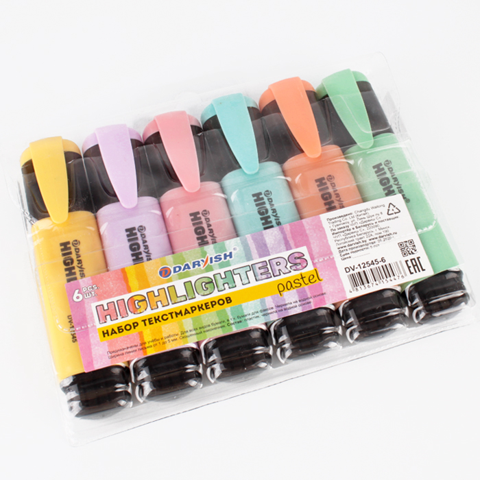 Набор Текстмаркеров 6шт/уп "Darvish" на водной основе