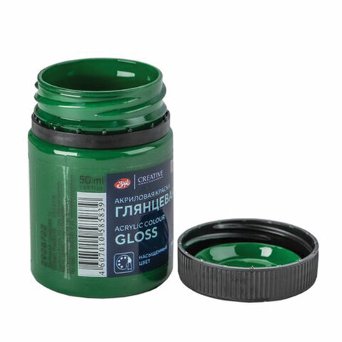 Краска акриловая глянцевая "Декола", банка 50 мл, зеленая средняя, Краска акриловая глянцевая "Декола", банка 50 мл, зеленая средняя,