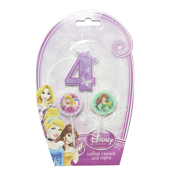 Свечи для торта Дисней Принцессы (цифра 4, медальоны 2 шт) Свечи для торта Дисней Принцессы (цифра 4, медальоны 2 шт)